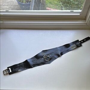 Black Latex Fetish Belt with Silver Buckle